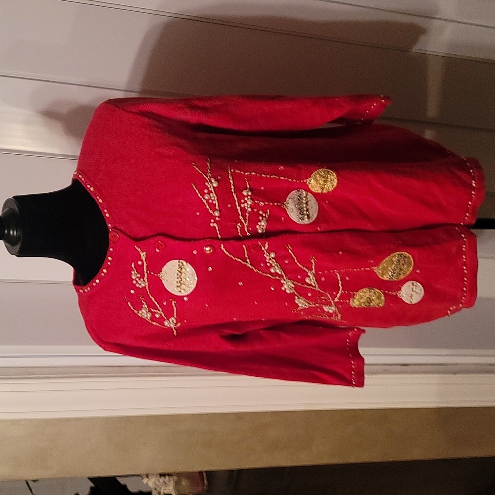 Red Embellished Women's Sweater